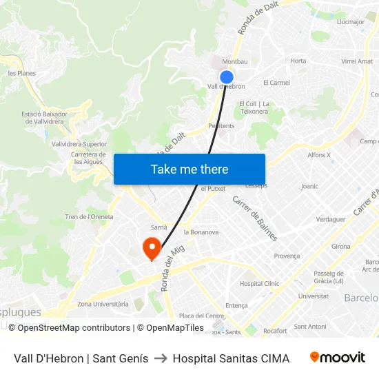 Vall D'Hebron | Sant Genís to Hospital Sanitas CIMA map