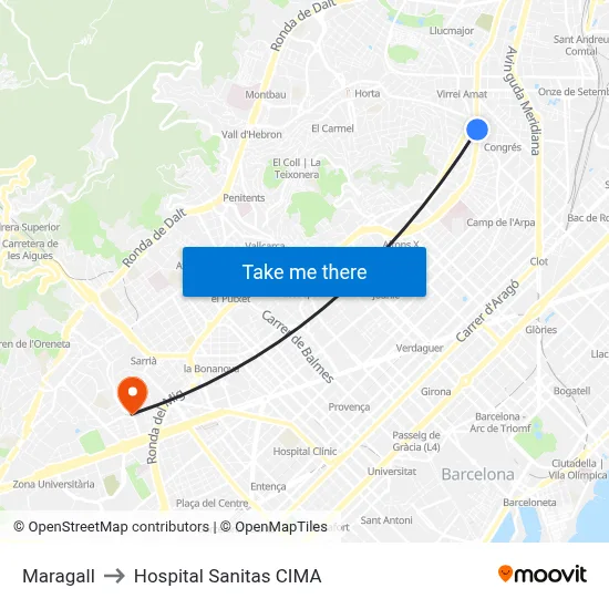 Maragall to Hospital Sanitas CIMA map