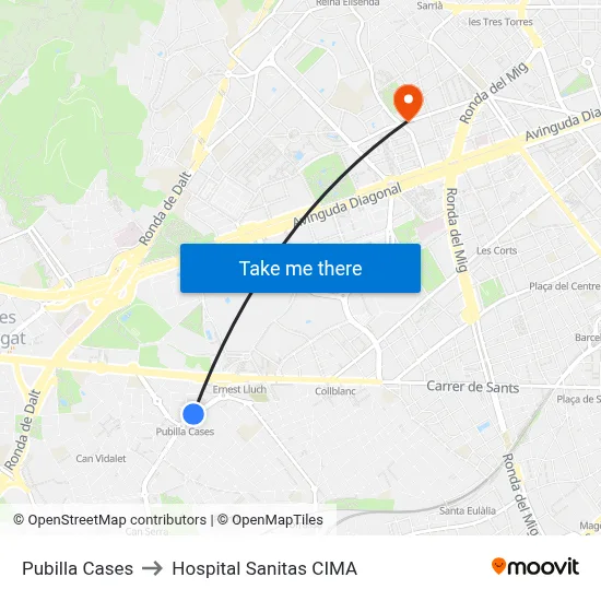 Pubilla Cases to Hospital Sanitas CIMA map