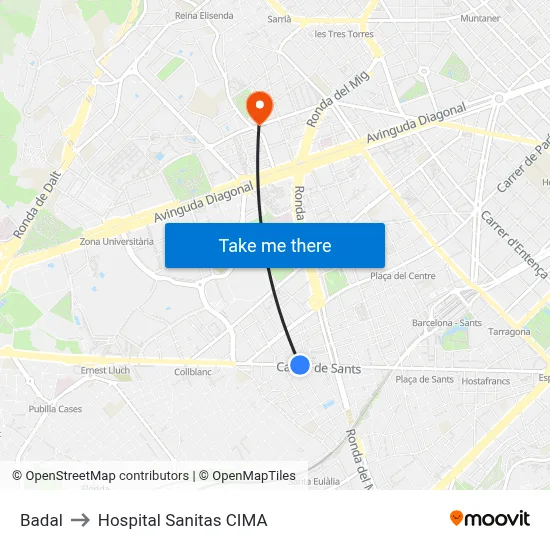Badal to Hospital Sanitas CIMA map