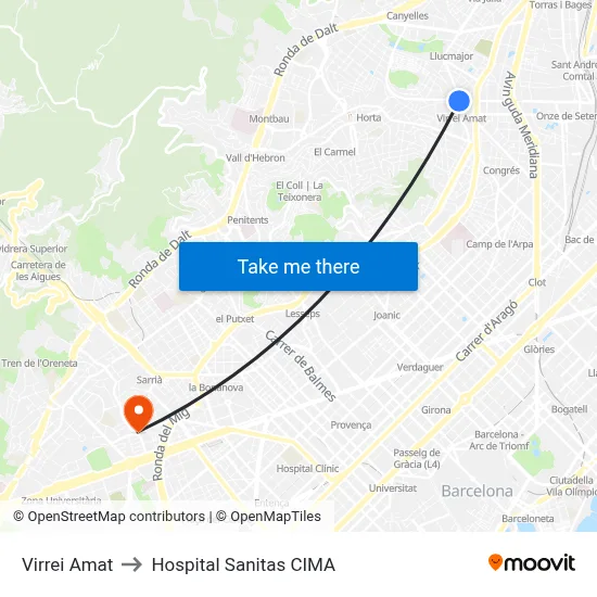 Virrei Amat to Hospital Sanitas CIMA map