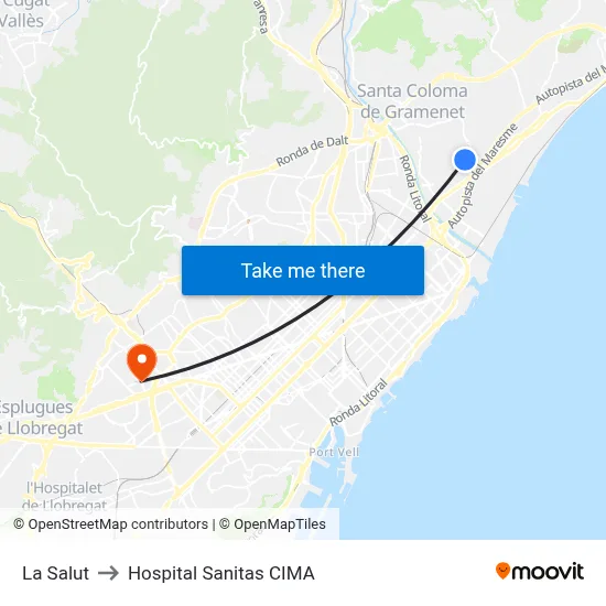La Salut to Hospital Sanitas CIMA map