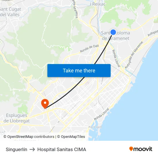 Singuerlín to Hospital Sanitas CIMA map
