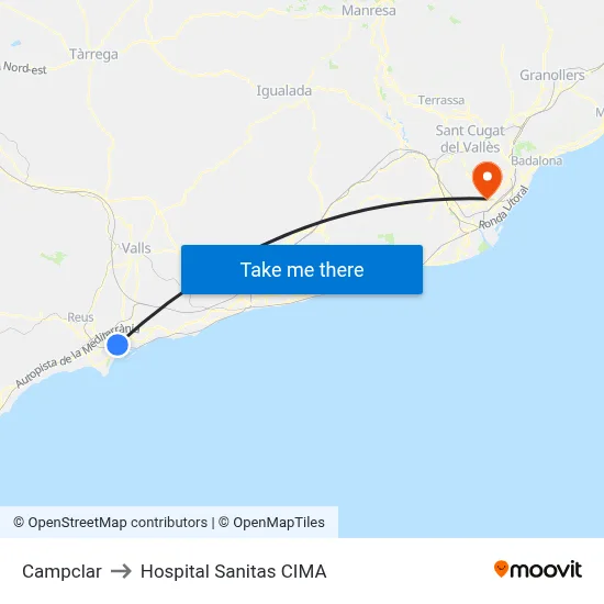 Campclar to Hospital Sanitas CIMA map