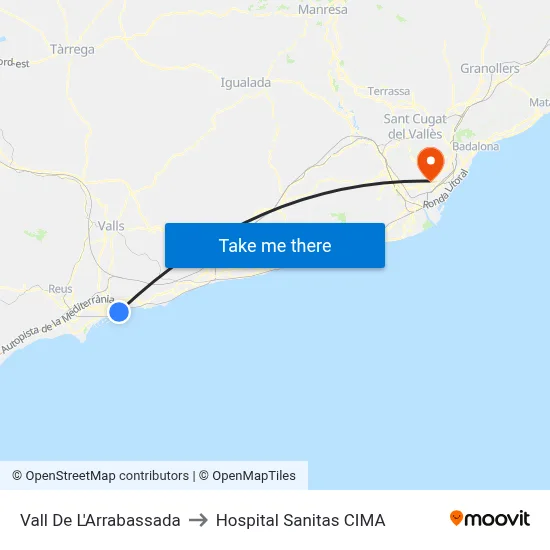 Vall De L'Arrabassada to Hospital Sanitas CIMA map