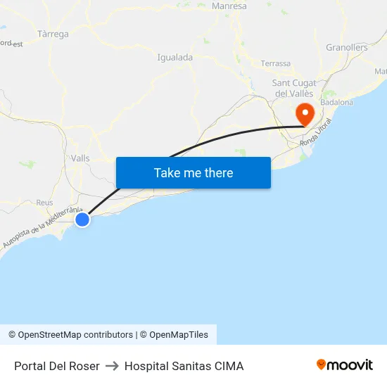 Portal Del Roser to Hospital Sanitas CIMA map