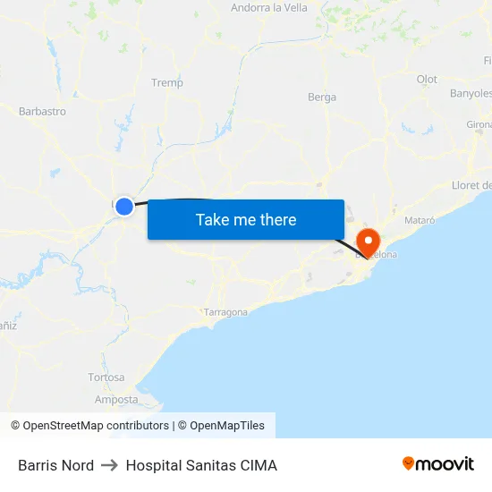 Barris Nord to Hospital Sanitas CIMA map