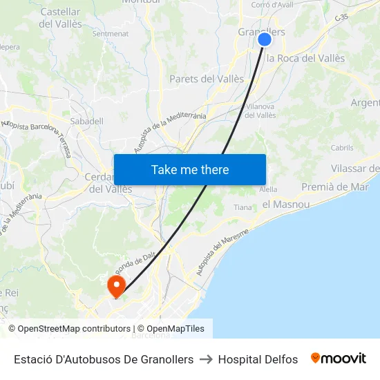 Estació D'Autobusos De Granollers to Hospital Delfos map