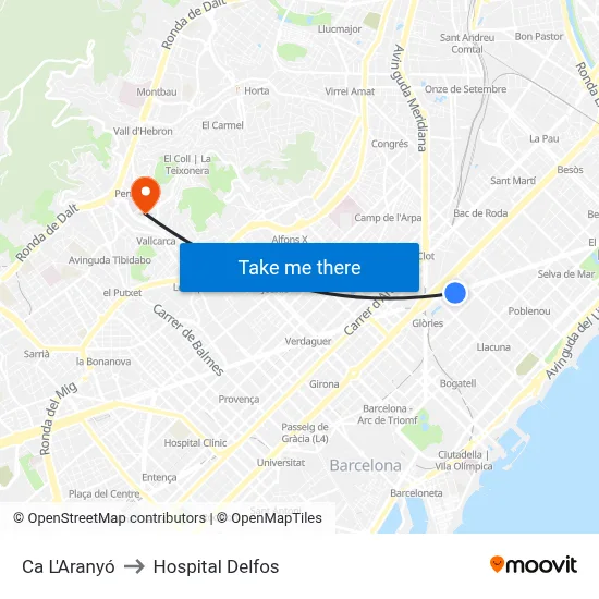 Ca L'Aranyó to Hospital Delfos map