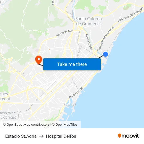 Estació St.Adrià to Hospital Delfos map