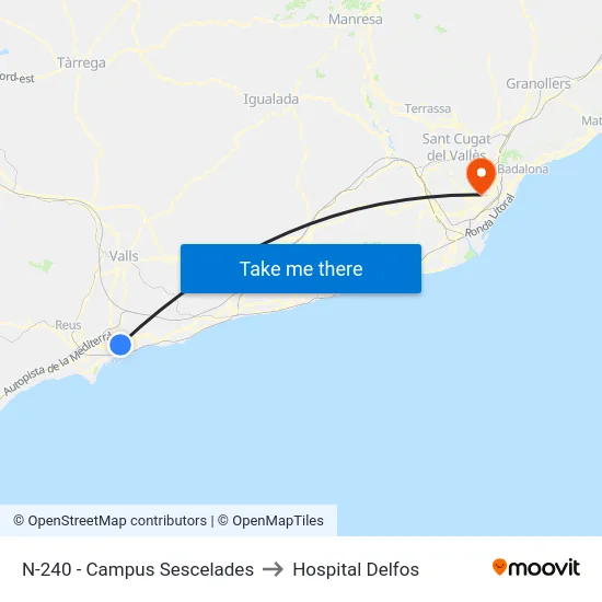 N-240 - Campus Sescelades to Hospital Delfos map