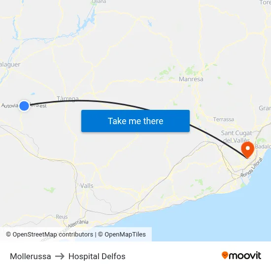 Mollerussa to Hospital Delfos map