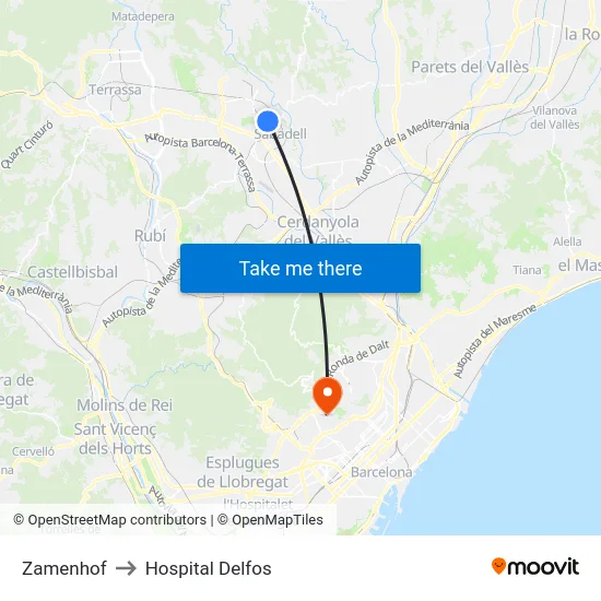 Zamenhof to Hospital Delfos map