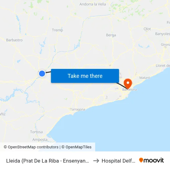 Lleida (Prat De La Riba - Ensenyança) to Hospital Delfos map