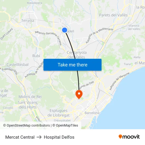 Mercat Central to Hospital Delfos map