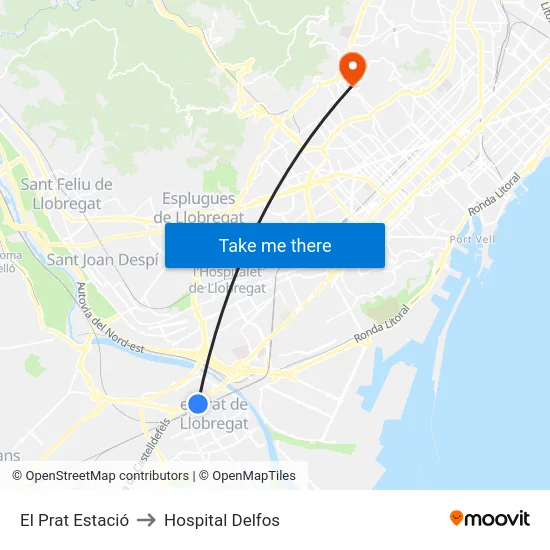 El Prat Estació to Hospital Delfos map