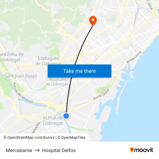 Mercabarna to Hospital Delfos map