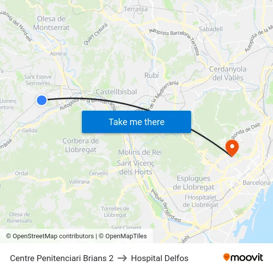 Centre Penitenciari Brians 2 to Hospital Delfos map
