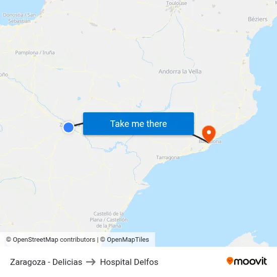 Zaragoza - Delicias to Hospital Delfos map