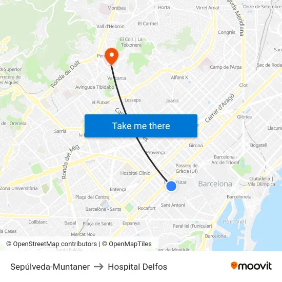 Sepúlveda-Muntaner to Hospital Delfos map