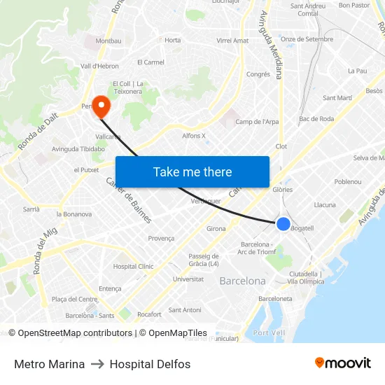 Metro Marina to Hospital Delfos map