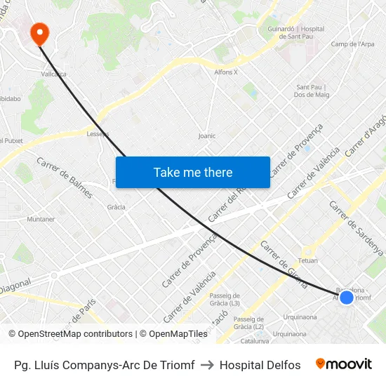 Pg. Lluís Companys-Arc De Triomf to Hospital Delfos map