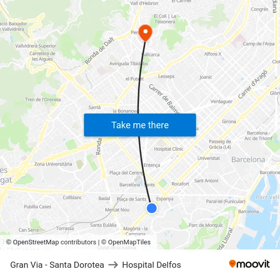 Gran Via - Santa Dorotea to Hospital Delfos map