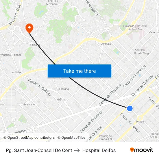 Pg. Sant Joan-Consell De Cent to Hospital Delfos map