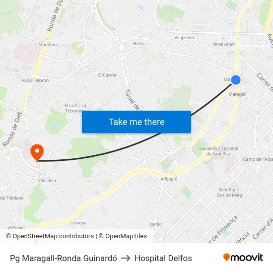 Pg Maragall-Ronda Guinardó to Hospital Delfos map