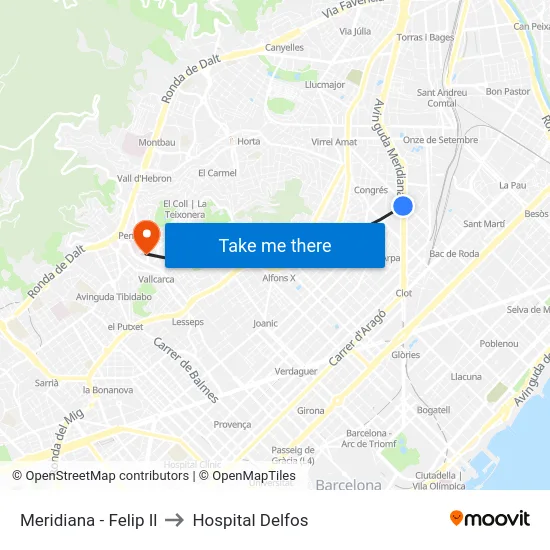 Meridiana - Felip Il to Hospital Delfos map