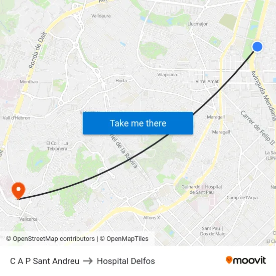 C A P Sant Andreu to Hospital Delfos map