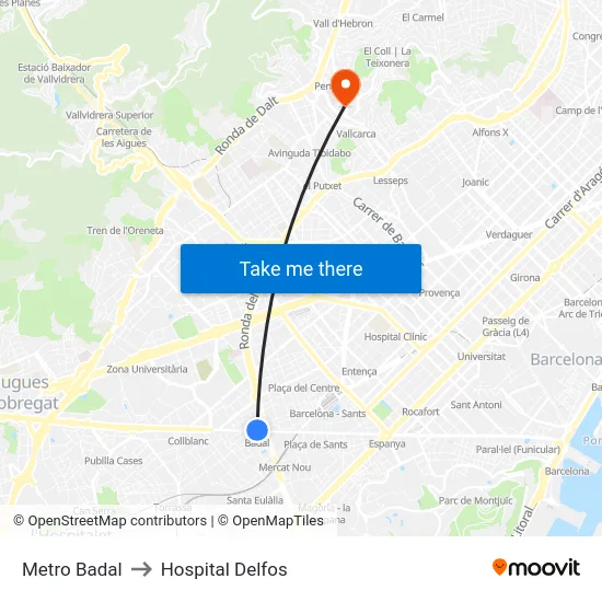 Metro Badal to Hospital Delfos map