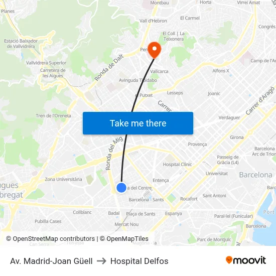 Av. Madrid-Joan Güell to Hospital Delfos map