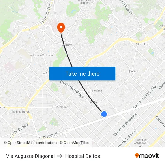 Via Augusta-Diagonal to Hospital Delfos map