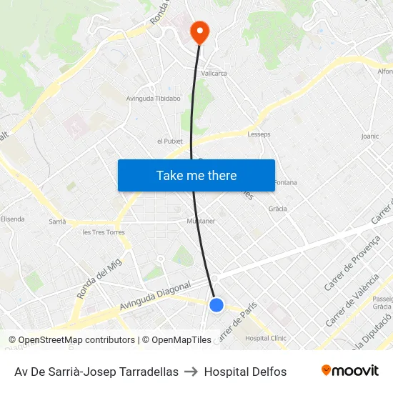 Av De Sarrià-Josep Tarradellas to Hospital Delfos map