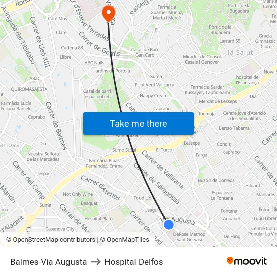 Balmes-Via Augusta to Hospital Delfos map