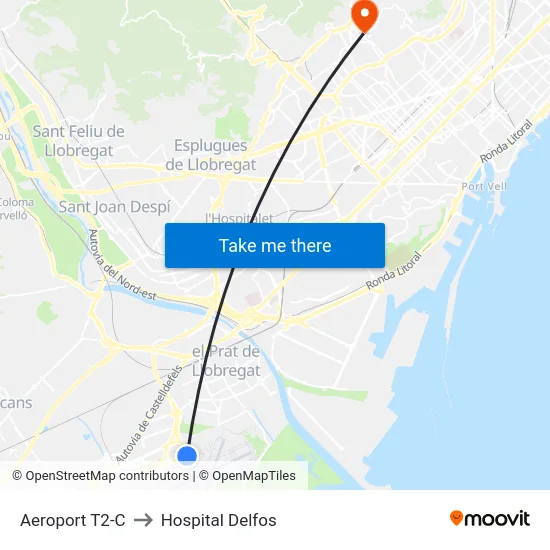 Aeroport T2-C to Hospital Delfos map