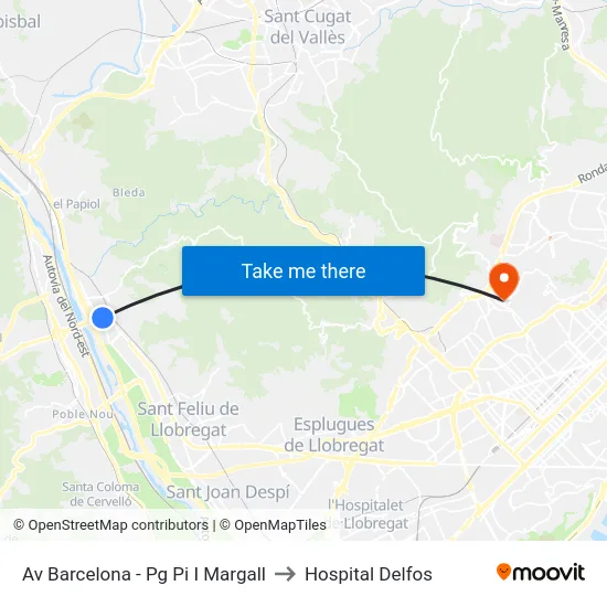 Av Barcelona - Pg Pi I Margall to Hospital Delfos map