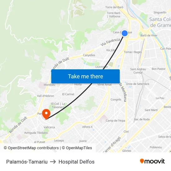 Palamós-Tamariu to Hospital Delfos map