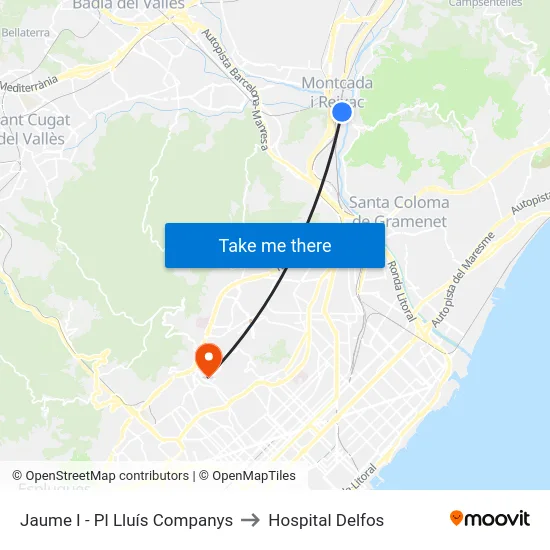 Jaume I - Pl Lluís Companys to Hospital Delfos map