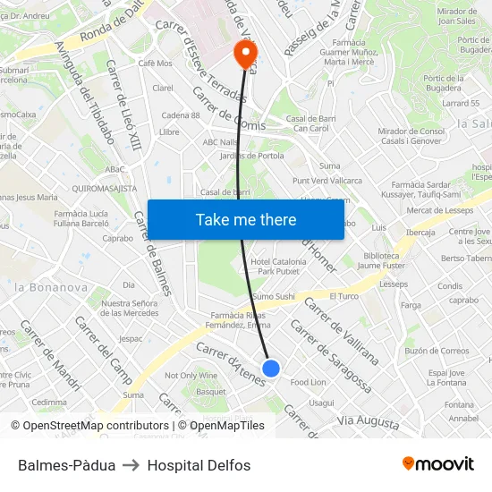 Balmes-Pàdua to Hospital Delfos map