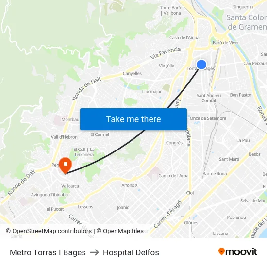 Metro Torras I Bages to Hospital Delfos map