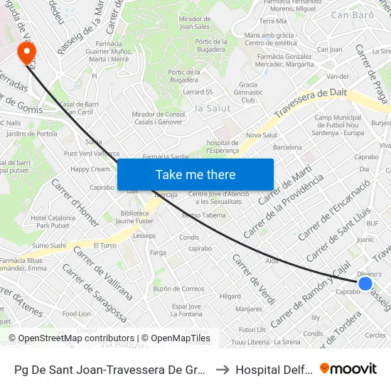 Pg De Sant Joan-Travessera De Gràcia to Hospital Delfos map