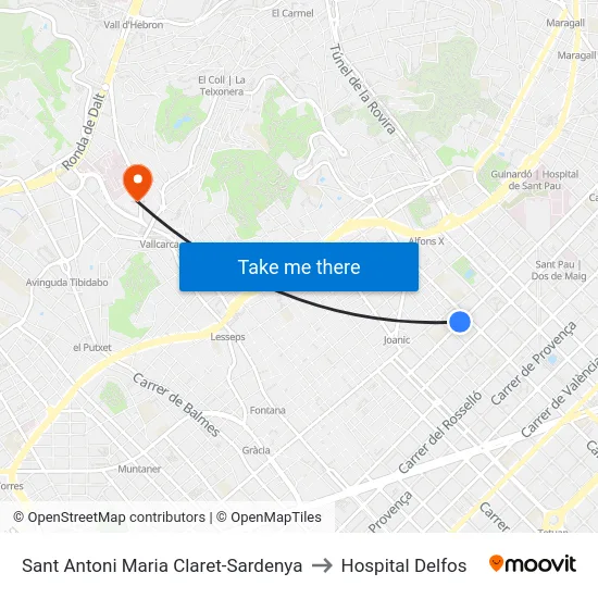 Sant Antoni Maria Claret-Sardenya to Hospital Delfos map