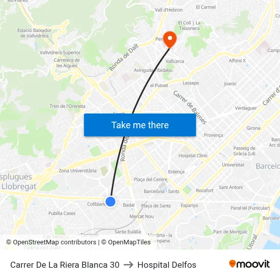 Carrer De La Riera Blanca 30 to Hospital Delfos map