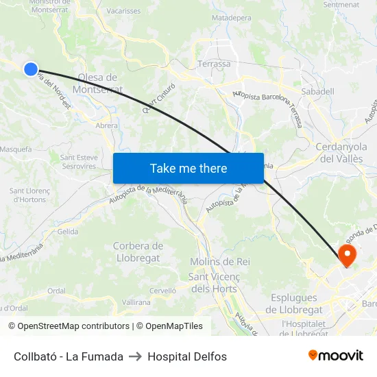 Collbató - La Fumada to Hospital Delfos map