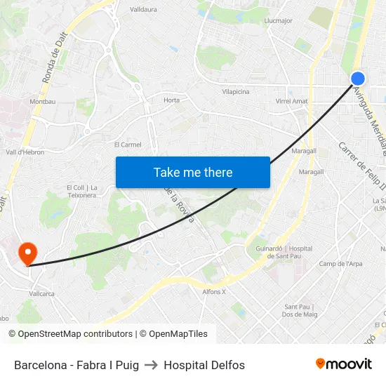 Barcelona - Fabra I Puig to Hospital Delfos map
