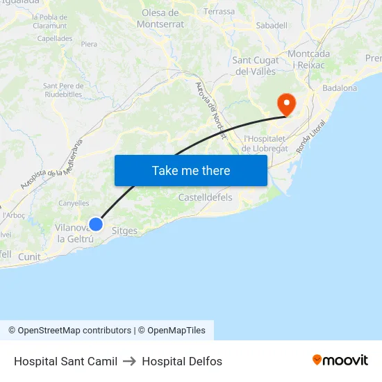 Hospital Sant Camil to Hospital Delfos map
