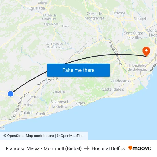 Francesc Macià - Montmell (Bisbal) to Hospital Delfos map