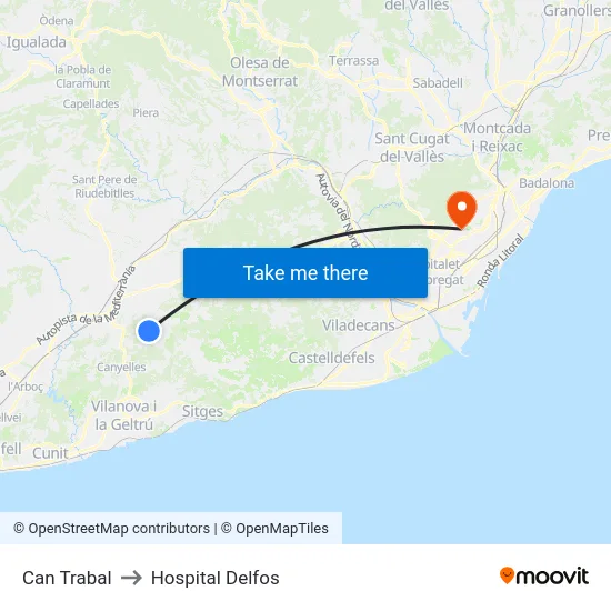 Can Trabal to Hospital Delfos map